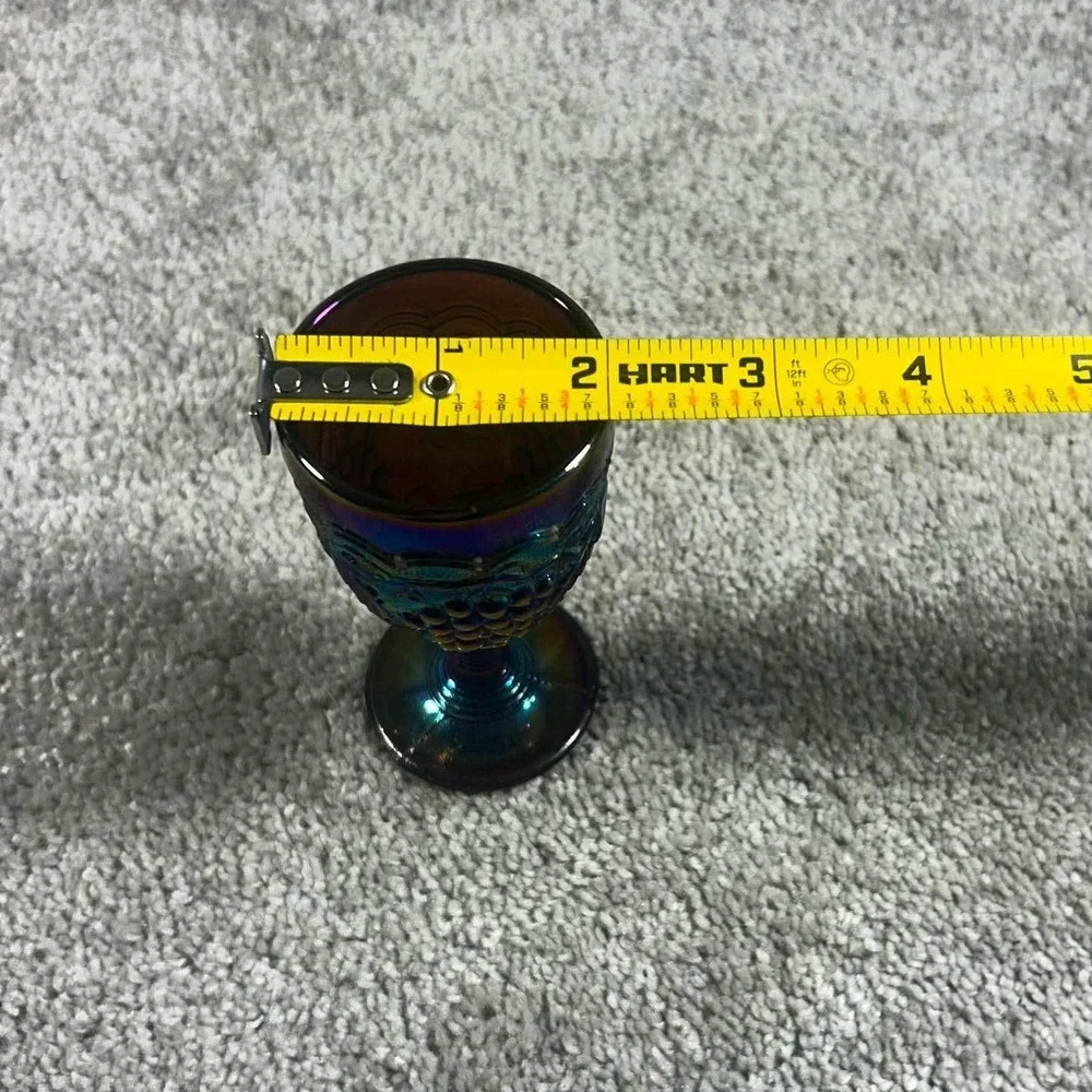 Carnival Glass Cordial Goblet Amethyst Iridescent Grape Pattern Vintage 4.25in